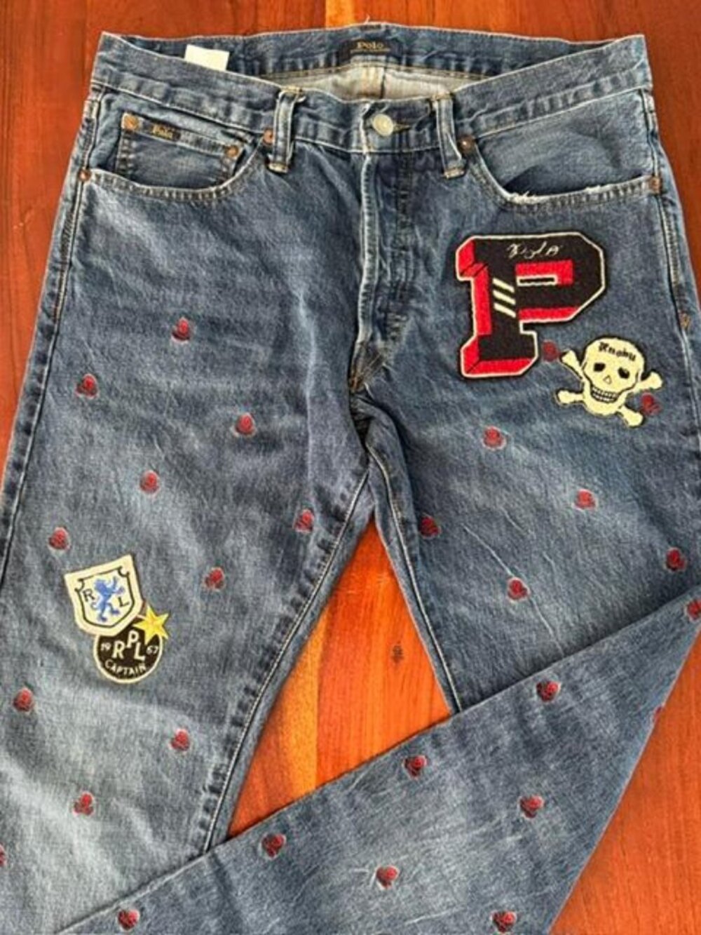 EUC POLO RALPH LAUREN 1 OF 1 SULLIVAN SLIM SKULL & CROSSBONES JEANS 34x33 ACTUAL